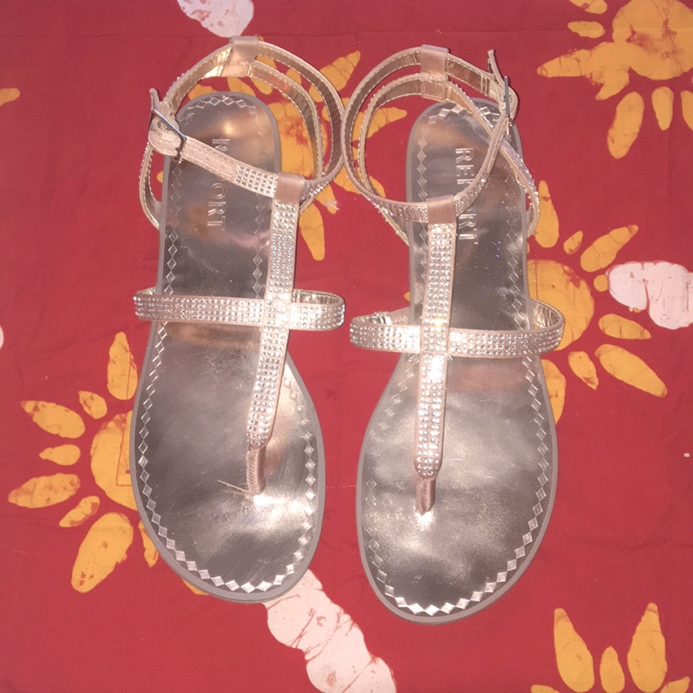 Rose Gold Strappy Sandals with Diamanté Size 8.5